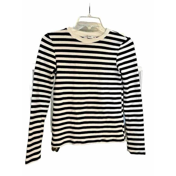 MNG French Capsule Minimalist Striped Black White Long Sleeve  Top Small.   Q - Picture 1 of 6